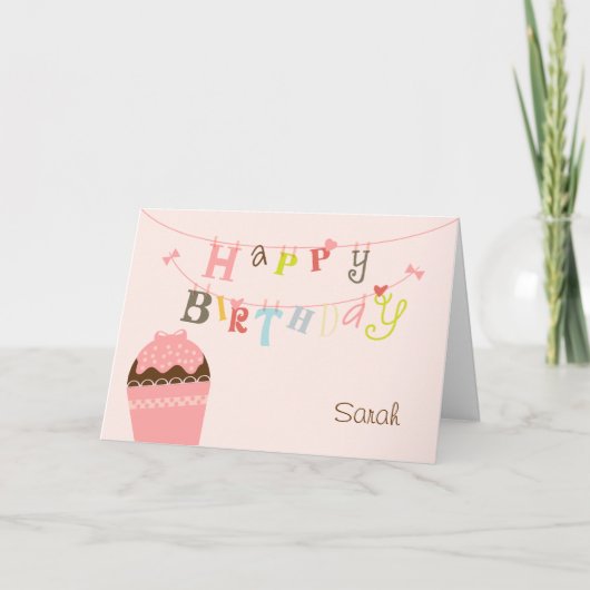 Cupcake Verjaardag String Kaart (Voorkant)