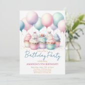 Cupcake verjaardagsfeestje uitnodiging (Staand voorkant)
