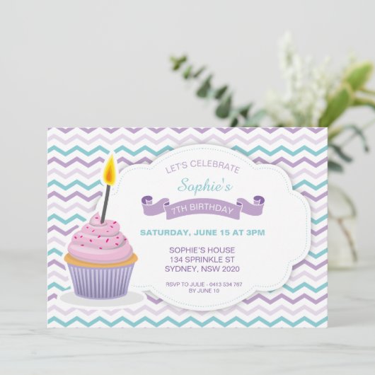 Cupcake verjaardagsuitnodiging - V1 Kaart (Staand voorkant)