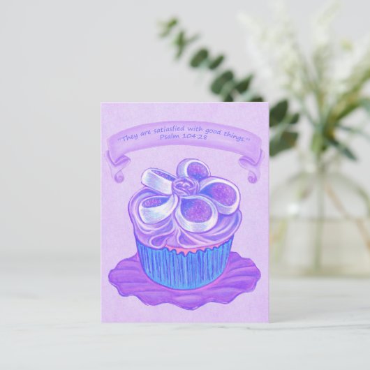 Cupcake violet sur plaque 4 ~ Carte postale Écritu (Debout devant)