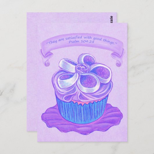 Cupcake violet sur plaque 4 ~ Carte postale Écritu (Devant / Derrière)