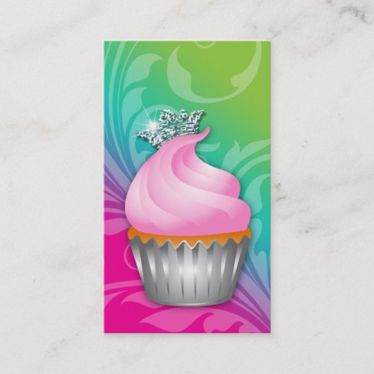 Cupcake Visitekaartje Crown Classy Pink Green (Voorkant)