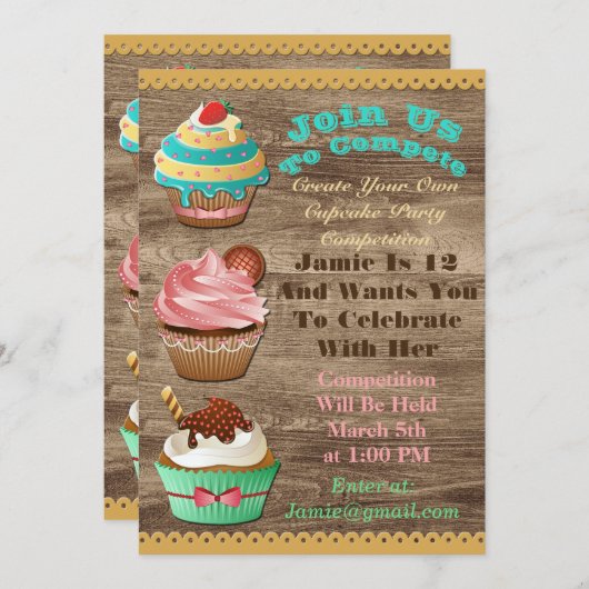 Cupcake Wars Bak Off Verjaardag Bruin Houten Uitno Kaart (Voorkant / Achterkant)