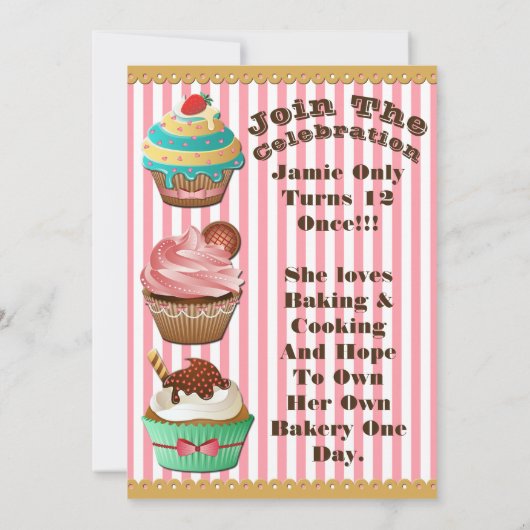 Cupcake Wars Bak Off Verjaardag Roze Gestreepte Ui Kaart (Achterkant)