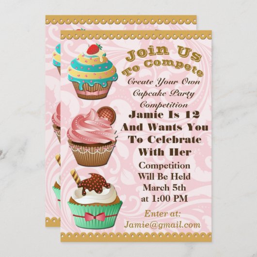 Cupcake Wars Bak Off Verjaardag Roze Werveltje Uit Kaart (Voorkant / Achterkant)