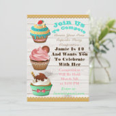 Cupcake Wars Bak Off Verjaardag Witte Houten Uitno Kaart (Staand voorkant)