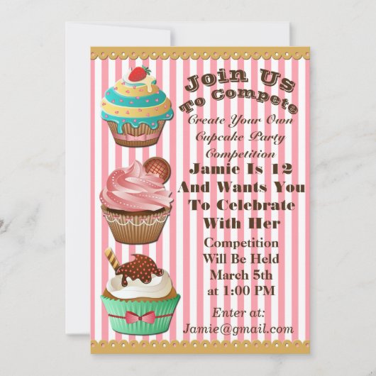 Cupcake Wars Bake Off Anniversaire Invitation rose (Devant)