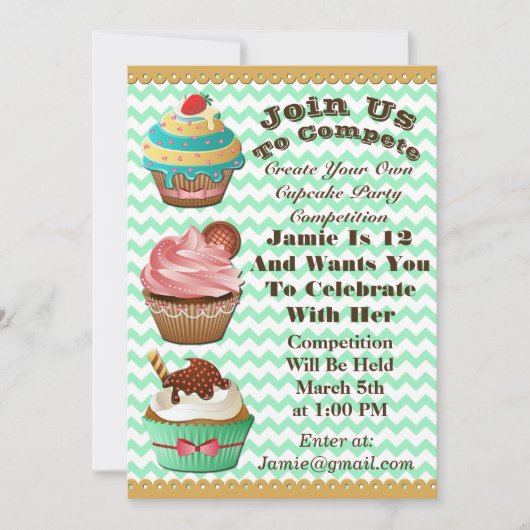 Cupcake Wars Bake Off Anniversaire Vert Invitation (Devant)