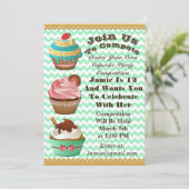 Cupcake Wars Bake Off Anniversaire Vert Invitation (Debout devant)