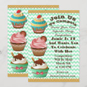 Cupcake Wars Bake Off Anniversaire Vert Invitation (Devant / Derrière)