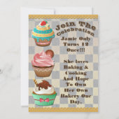 Cupcake Wars Bake off Birthday Checkered Invite Kaart (Achterkant)