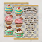 Cupcake Wars Bake off Birthday Checkered Invite Kaart (Voorkant / Achterkant)