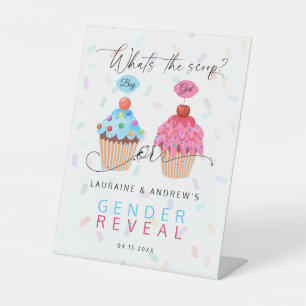 Cupcake Wat is de Scoop Gender onthult Welkom Reclamebord Met Voetstuk