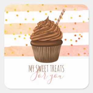 Cupcake Waterverf Stripes Glitter Mijn Sweet Treat Vierkante Sticker