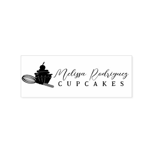 Cupcake Whisk Bakkerij Bakker Script Logo Rubberstempel (Afrduk)