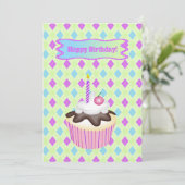 Cupcake with Cherry, Birthday Feestdagenkaart (Staand voorkant)
