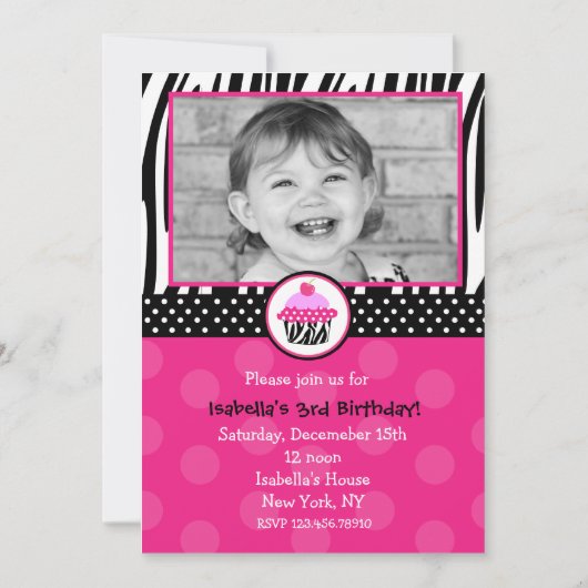 Cupcake Zebra Imprimer Invitations pour la fête d' (Devant)