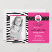Cupcake Zebra Imprimer Photo Invitations Anniversa (Devant)