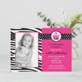 Cupcake Zebra Imprimer Photo Invitations Anniversa (Debout devant)