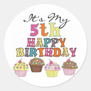 Cupcakes 5th Birthday Tshirts en Gifts Ronde Sticker