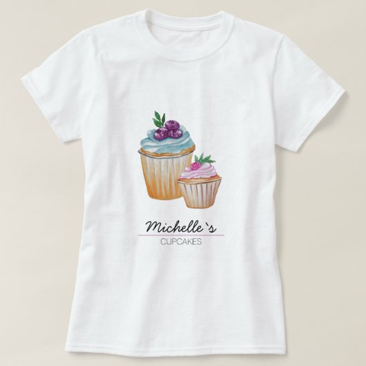 CupCakes and Fruits Waterverf Monogram T-shirt (Design voorkant)