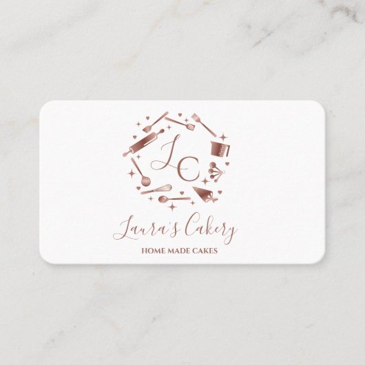 Cupcakes Baking Roos Gold Utensials Whisk Monogram Visitekaartje (Voorkant)