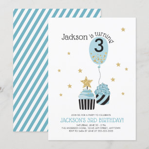 Cupcakes & Ballon Faux Glitter Jongen Verjaardag Kaart