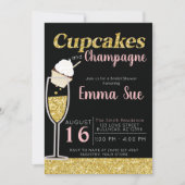 Cupcakes & Champagne Black & Gold Vrijgezellenfees Kaart (Voorkant)