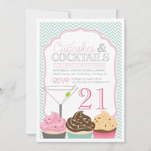 Cupcakes & Cocktails Adulte Invitation d'anniversa (Devant)