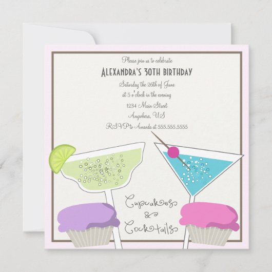 Cupcakes & Cocktails Invitation d'anniversaire (Devant)