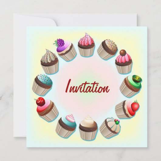Cupcakes Coloré Cercle Invitation (Devant)