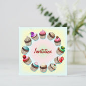 Cupcakes Colorful Circle Invitation Kaart (Staand voorkant)