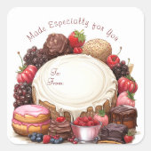 Cupcakes Donuts Brownies Snoepgoed Vierkante Sticker (Voorkant)