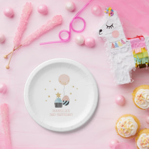 Cupcakes en ballon Faux Glitter Girl's Birthday Papieren Bordje