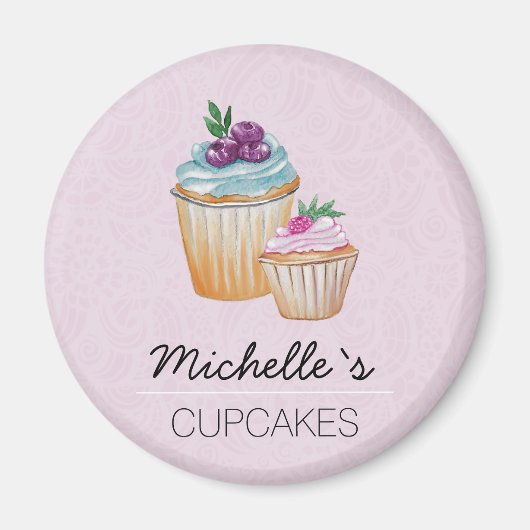 CupCakes En Vruchten Aquarel Magneet (Voorkant)