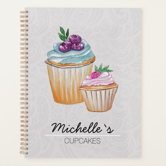 Cupcakes En Vruchten Waterverf Patroon Planner (Voorkant)