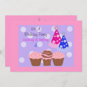 Cupcakes et Casquettes de fête Invitation d'annive (Devant / Derrière)