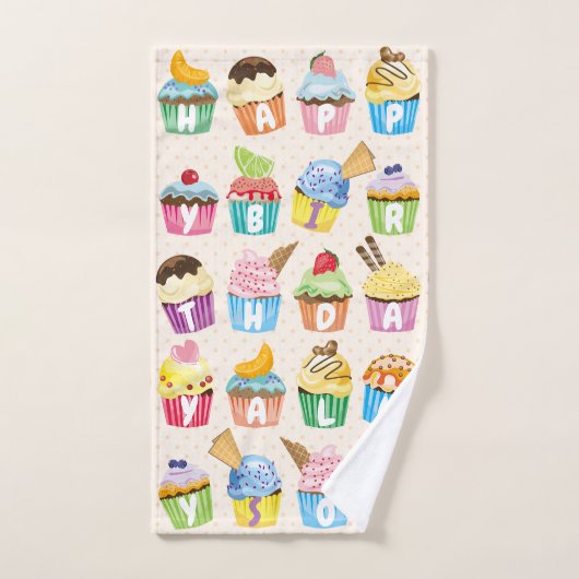 Cupcakes Happy Birthday Ajouter Votre Nom Cute Goo (Serviette à main)