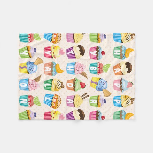 Cupcakes Happy Birthday Voeg Jouw naam Cute Goodie Fleece Deken (Voorkant (Horizontaal))
