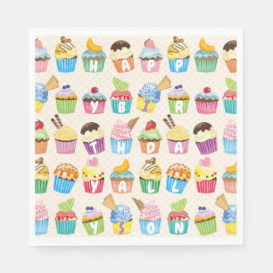 Cupcakes Happy Birthday Voeg Jouw naam Cute Goodie Servet