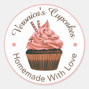 Cupcakes Homemade with Love Salmon and Brown Ronde Sticker