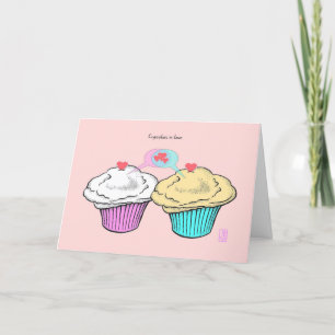 Cupcakes in Love VanillaCustardPinkBlue-Valentijn Kaart