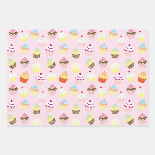 Cupcakes Macaroons en Snoep Swirls Patronen Inpakpapier Vel (Voorkant)