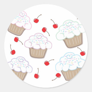 Cupcakes met Pastel Sprinkles & Kersen Ronde Sticker