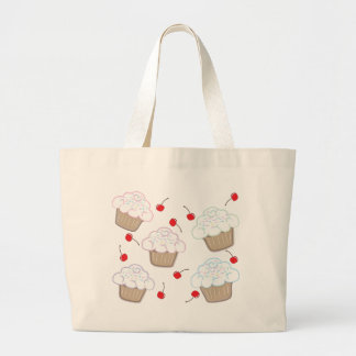 Cupcakes met pastelsprinken en kersen grote tote bag