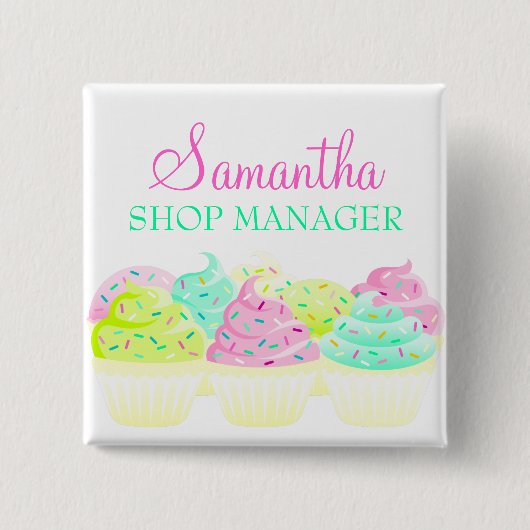 Cupcakes N Sprinkles Custom Name Badge Pin Vierkante Button 5,1 Cm (Voorkant)