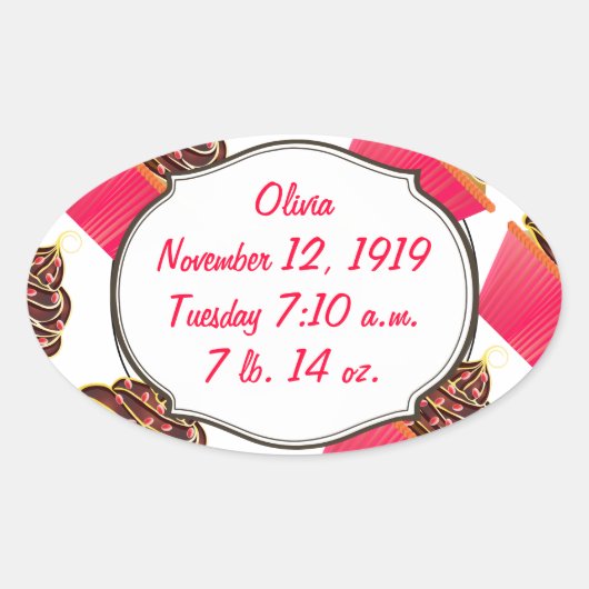 Cupcakes Ovale Sticker (Voorkant)