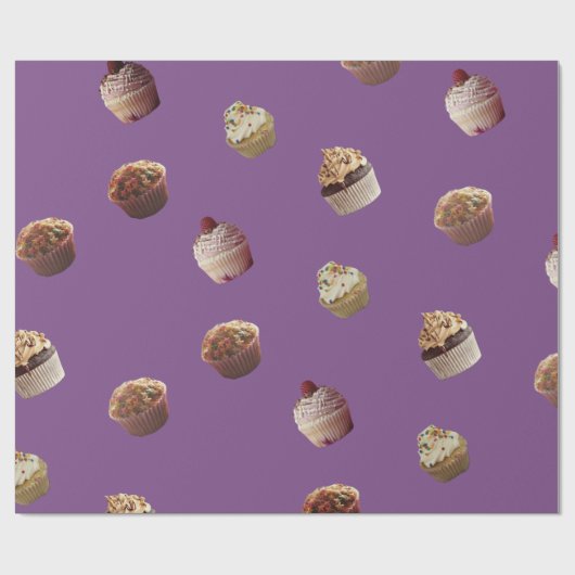 Cupcakes, Paars glanzend omslagpapier Cadeaupapier (Vlak)