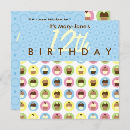 Cupcakes Persoonlijke uitnodiging op zaterdag (Voorkant / Achterkant)