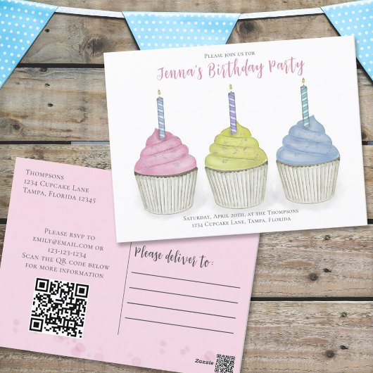 Cupcakes QR Code Website Waterverf Briefkaart